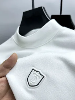 Высококачественная брендовая двусторонняя плюшевая мужская футболка с круглым вырезом и длинными рукавами, осенне-зимний теплый свитер, модный повседневный топ с принтом
