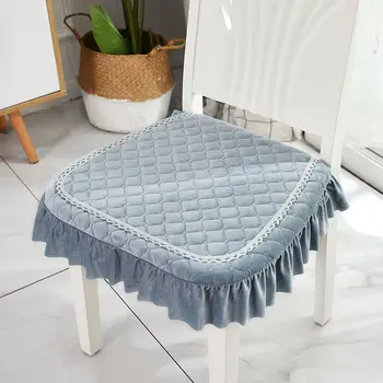 Высококачественная плюшевая подушка для домашнего обеденного стула, Однотонная, утолщенная, нескользящая подушка для стула, Кружево в форме подковы, украшающее коврик для стула