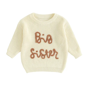 Вязаный свитер для маленьких девочек и мальчиков с круглым вырезом, пуловер с длинными рукавами, толстовка, осенне-зимняя одежда, одежда