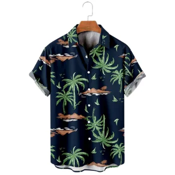 Гавайская Рубашка Из Кокосовой Пальмы Оверсайз С 3D Принтом Для Отдыха На Пляже Повседневная С Короткими Рукавами Модный Тренд Уличный Однобортный Лацкан M