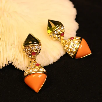 Геометрические оранжевые серьги-гвоздики со стразами, модные роскошные аксессуары для подарков на вечеринку