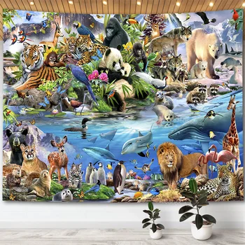 Гобелен с лесными животными, Тропические настенные гобелены, мультфильмы о мире океана, Эстетическое украшение комнаты, Гобелены, Одеяла