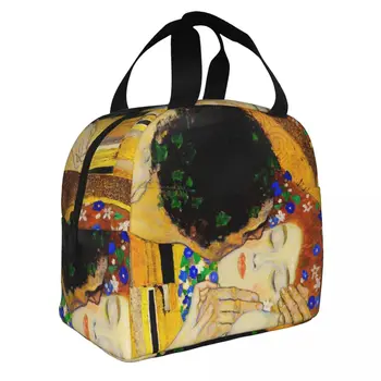 Густав Климт Поцелуй Изолированная сумка для ланча Контейнер для ланча большой емкости Термосумка-тоут Ланч-бокс для путешествий для девочек и мальчиков