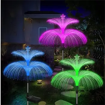 Двойной солнечный свет в виде медузы 7 цветов Солнечные садовые фонари Светодиодные волоконные фонари Наружный водонепроницаемый декор Газонная лампа