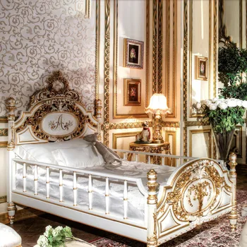дворцовая кровать из массива дерева мебель для главной спальни 1,8 м свадебная кровать с резьбой, итальянская роскошная двуспальная кровать принцессы с росписью