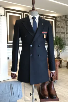 Двубортный шерстяной Блейзер, Костюмы для мужчин, Деловая официальная куртка, Зимнее пальто, индивидуальные цвета, Средняя длина, 1 шт.