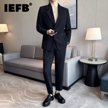 Деловой мужской костюм IEFB Из Двух частей, Высококачественные Блейзеры С Длинным рукавом, Однотонные Комплекты С Магнитной Застежкой, Нишевый Дизайн, Повседневные Комплекты 9C1037
