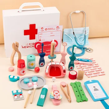 Деревянная имитация набора медицинских инструментов, игрушка для семейного врача общей практики, ролевые игры, аускультация, развивающие игрушки Монтессори