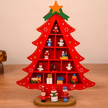 Деревянная Рождественская елка, креативный макет сцены, украшения, 3D Красный Рождественский стол, Украшения для рабочего стола, Рождественские принадлежности