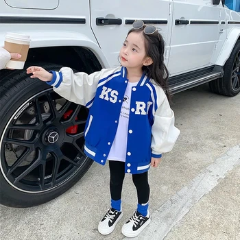Детская бейсбольная куртка Klein Blue, модная демисезонная тонкая куртка для девочек и мальчиков, спортивная повседневная верхняя одежда с надписью от 2 до 11 лет