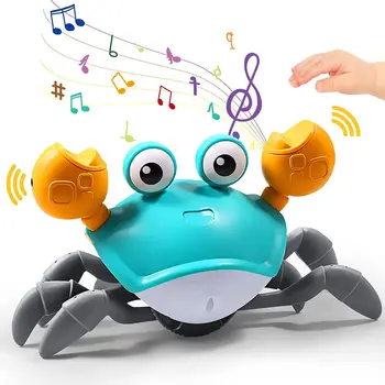 Детская игрушка-крабик-ползунок, электрическая игрушка-крабик-ползунок С подсветкой и музыкой, автоматически избегающий препятствий, Игрушка для детей