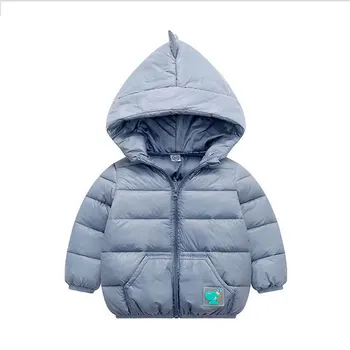 Детская пуховая хлопчатобумажная куртка от 1 до 5 лет, осень-зима 2023, новое пальто с капюшоном для маленьких мальчиков и девочек с мультяшным динозавром, детская одежда на молнии