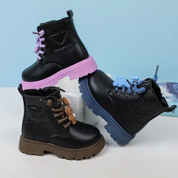 Детские ботинки унисекс для малышей 2023 г., осень-зима, Пинетки в британском стиле для мальчиков и девочек на мягкой подошве, нескользящие детские кроссовки с боковой молнией