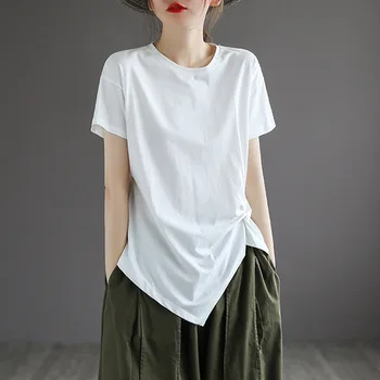 Дизайнерский стиль, нерегулярные складки, большая футболка с короткими рукавами, женская новинка 2023, летняя куртка в стиле ретро, белая