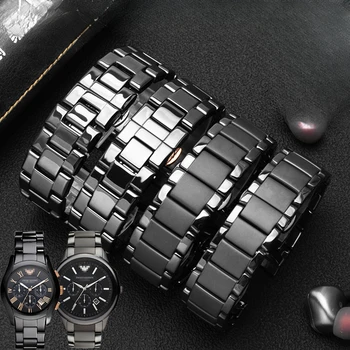 Для Armani Изогнутый интерфейс Глянцевые керамические ремешки для часов Ar1451//1400//1421/1440 Прочный удобный для бизнеса черный ремешок для часов