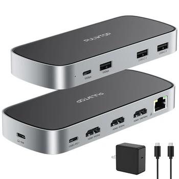Док-станция PULWTOP с Тройным Дисплеем USB C С Адаптером питания мощностью 65 Вт, Док-станция для Macbook M1 / M2 / macOS / Windows
