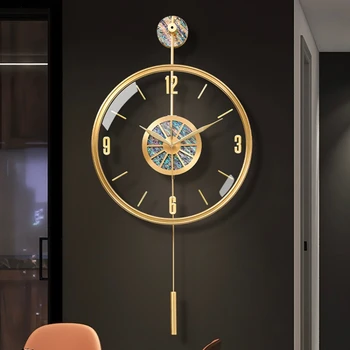 Домашний декор Настенные часы в раме из чистой меди, Стеклянное зеркало, украшение из натуральной раковины, украшение гостиной, настенные часы