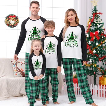 Домашняя одежда в европейском стиле для семьи, комплекты пижам из 2 предметов, рождественские пижамы для всей семьи