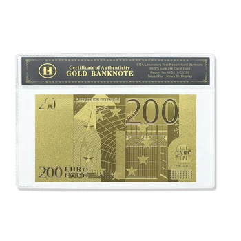 Европейская банкнота из золотой фольги 200 евро и предметы коллекционирования в виде ракушек, рекламные открытки, подарки, украшения, поделки