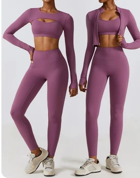 Европейская и американская осенне-зимняя облегающая спортивная одежда для йоги в стиле ню, быстросохнущая, тонкий набор для фитнеса из трех предметов