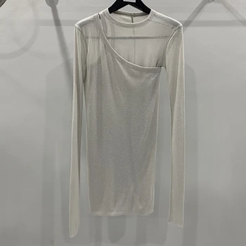 Женская классическая оригинальная двухслойная дизайнерская высококачественная роскошная футболка с длинными рукавами в стиле пэчворк, нерегулярные полые футболки