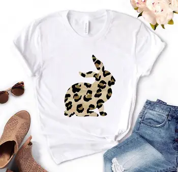Женская Свободная футболка с круглым вырезом и коротким рукавом, Женская летняя повседневная футболка, Женская футболка с леопардовым принтом кролика