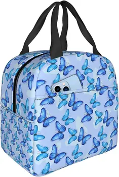 Женская сумка для ланча с бабочкой, темно-синяя коробка для еды для пикника, моющийся многоразовый моющийся холодильник для работы в офисе, кемпинга, пеших прогулок
