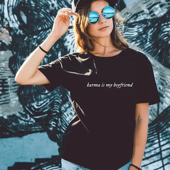 Женская футболка Karma Is My Boyfriend с забавным буквенным принтом Y2k, летняя модная футболка с графическим рисунком, Винтажная хлопковая одежда, модные топы
