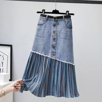 Женская юбка M-4XL, Модные джинсовые юбки трапециевидной формы в полоску с высокой талией, 2023, Весенне-летняя женская юбка
