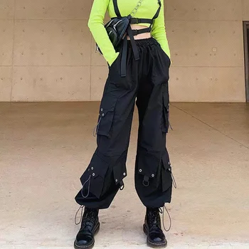 Женские брюки-карго оверсайз 2023, модные панк-брюки для бега трусцой, уличная одежда, весенние черные шаровары длиной до щиколоток, женские брюки-шаровары