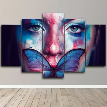 Женские глаза-бабочки, красочный настенный арт-принт на холсте HD Home, 5 панно, домашний декор, картины для декора комнаты, HD принт без рамок
