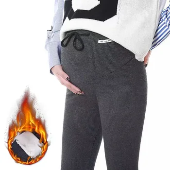 Женские леггинсы для беременных с плюшевой подкладкой для тренировки живота, зимние теплые толстые штаны для йоги для беременных