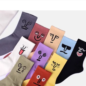 Женские носки унисекс Harajuku Красочные Забавные Милые Счастливые Корейские выражения Хлопчатобумажные носки ярких цветов Корейская мода Kawaii Couple Sox
