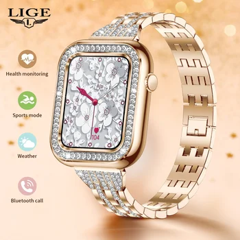 Женские Смарт-часы LIGE 2023, Женские Розовые Часы Из Розового Золота, Наручные Часы Нового Дизайна, Электронные Умные Часы, Цифровые Часы для Android, iOS