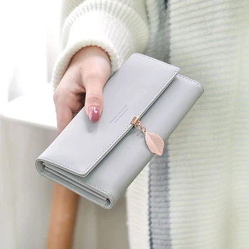 Женский длинный кошелек, портмоне, держатели карт и удостоверений личности, маленькая свежая и модная простая сумочка с листьями