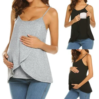 Женский жилет для беременных с ремешками, топы для кормления, футболка для беременных и кормящих, летняя модная одежда для беременных