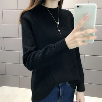 женский осенне-зимний новый свободный свитер черного цвета