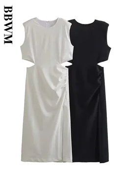 Женское платье с круглым вырезом, винтажное платье без рукавов 2023, женские летние платья миди для женщин, шикарное женское платье с разрезом по подолу сбоку