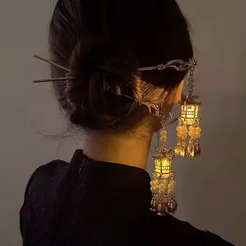 Заколка для дворцового фонаря в древнем стиле, женская светящаяся заколка для фонаря с кисточкой, высококачественная заколка для головных уборов для костюмов Хань