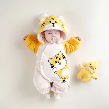 Зимнее боди для младенцев, Милая Детская одежда, комбинезон с рисунком Тигра из мультфильма, комбинезон с круглым вырезом, костюм для новорожденных мальчиков и девочек, одежда для малышей