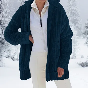Зимнее повседневное пушистое пальто-кардиган с открытой передней частью, женская верхняя одежда на молнии с лацканами, искусственная теплая верхняя одежда, Темпераментные свободные флисовые куртки