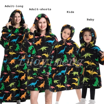 Зимнее Шерп-одеяло с рукавами, Ультраплюшевая флисовая толстовка, одеяло с капюшоном, мультяшный динозавр, Теплые фланелевые одеяла с капюшоном.