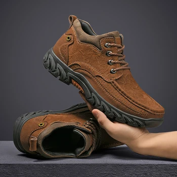 Зимние Кожаные ботинки ручной работы нового дизайна, мужская повседневная обувь, Дышащая Рабочая обувь, мужские ботинки в стиле ретро из мягкой кожи.
