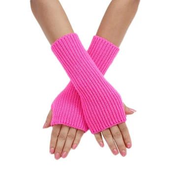 Зимние Осенние перчатки-грелки для рук для женщин и девочек, однотонные вязаные перчатки для рук без пальцев, теплые офисные варежки для текстовых сообщений на открытом воздухе