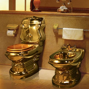 Золотой туалет в королевском европейском стиле, водяной насос для унитаза в отеле, домашний креативный керамический персонализированный туалет в стиле Ретро