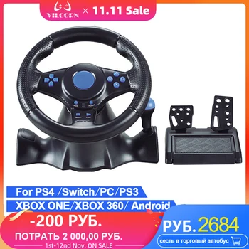 Игровое рулевое колесо для ПК, игровой контроллер гоночного колеса STEAM для PS4 / Switch / Xbox One / Xbox 360, педаль вибрации, разгоняющаяся на 180 °