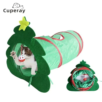 Игрушка-туннель для кошек, складная пружинная трубка, Рождественская елка со звенящей подвеской, избавляющая от скуки, интерактивная игрушка для котенка, играющего в помещении