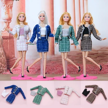 Игрушки, комплект короткого платья для куклы Барби, твидовый костюм, одежда и юбка для куклы FR