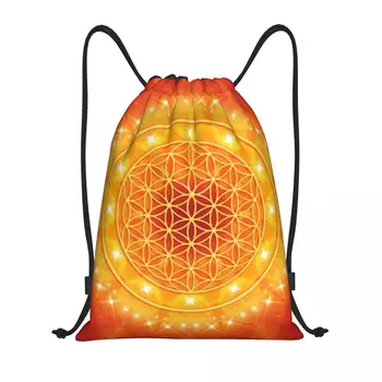 Изготовленные на заказ сумки-рюкзаки Flower Of Life Golden Light Energy на шнурке, легкие сумки-рюкзаки для занятий спортом в тренажерном зале с геометрической мандалой
