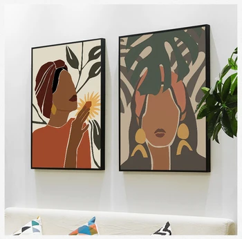 Иллюстрации Плакаты на скандинавскую тему и принты Настенные панно Настенная живопись для гостиной Абстрактная Черная девушка Настраиваемая
